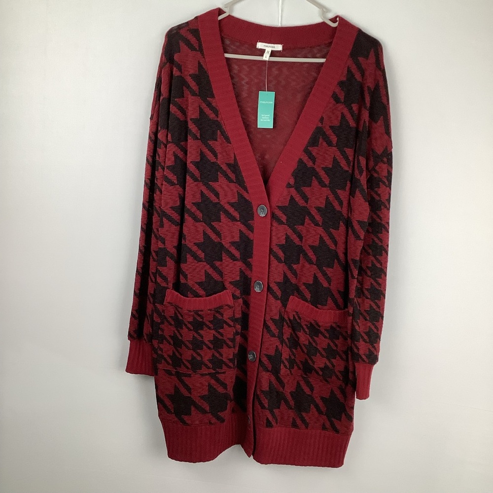 NWT Maurices Houndstooth Long Cardigan Sweater womens size L (large) NEW